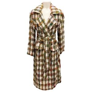 ALIX OF BOHEMIA IVORY / OLIVE GREEN MULTI TWEED COAT WITH BELT